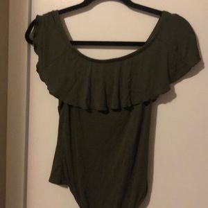Green ruffled body suit